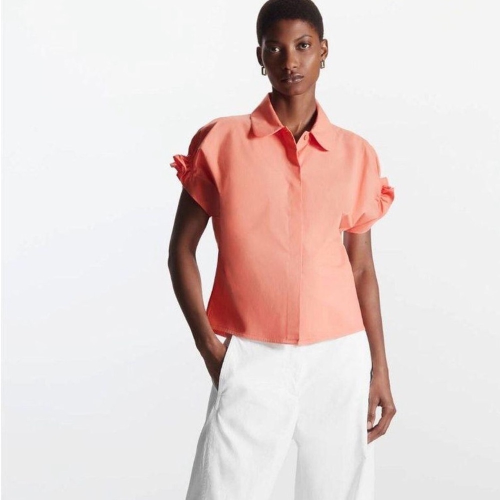 EUC COS Women’s Short-Sleeve Coral Button-Front Shirt